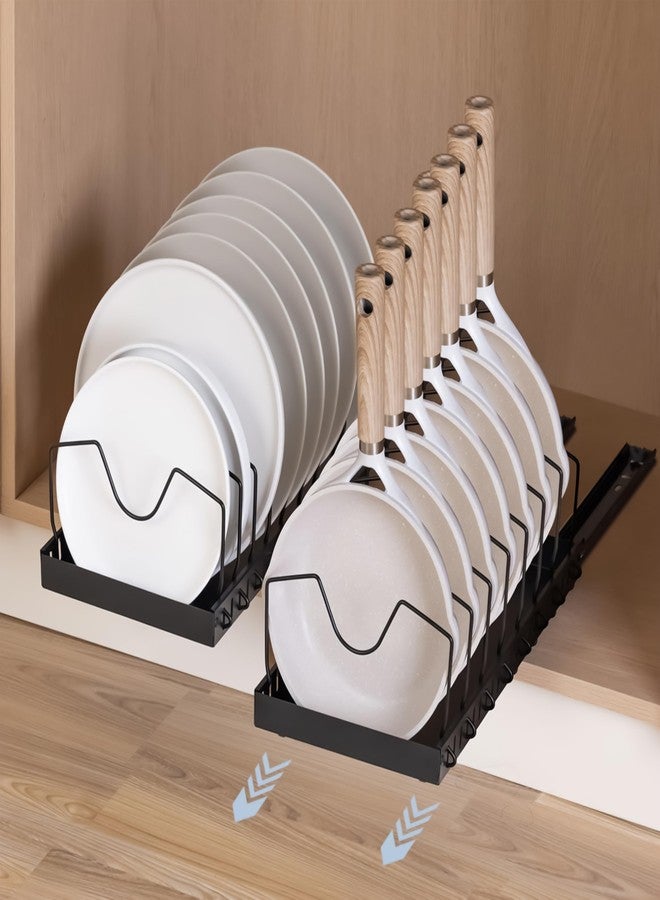 Livzing Pan & Pot Organizer Rack for Cabinet - Stainless Steel Adjustable Sliding Kitchen Rack for Frying Pan, Plate, Lids - Under Cabinet Storage for Modular Kitchen - Expandable Cookware Organizer - Image 1